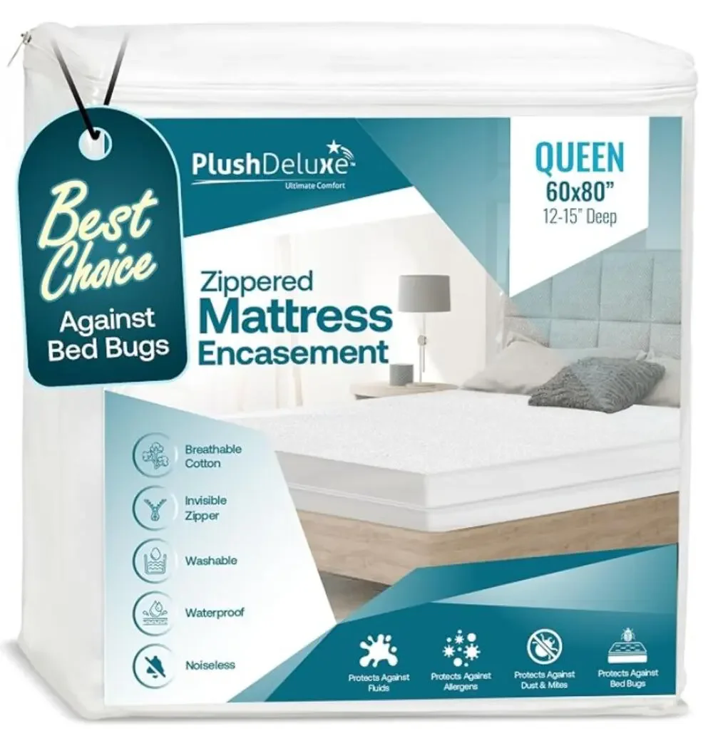 Premium Waterproof Mattress Encasement, Breathable Cotton Terry Surface- Queen